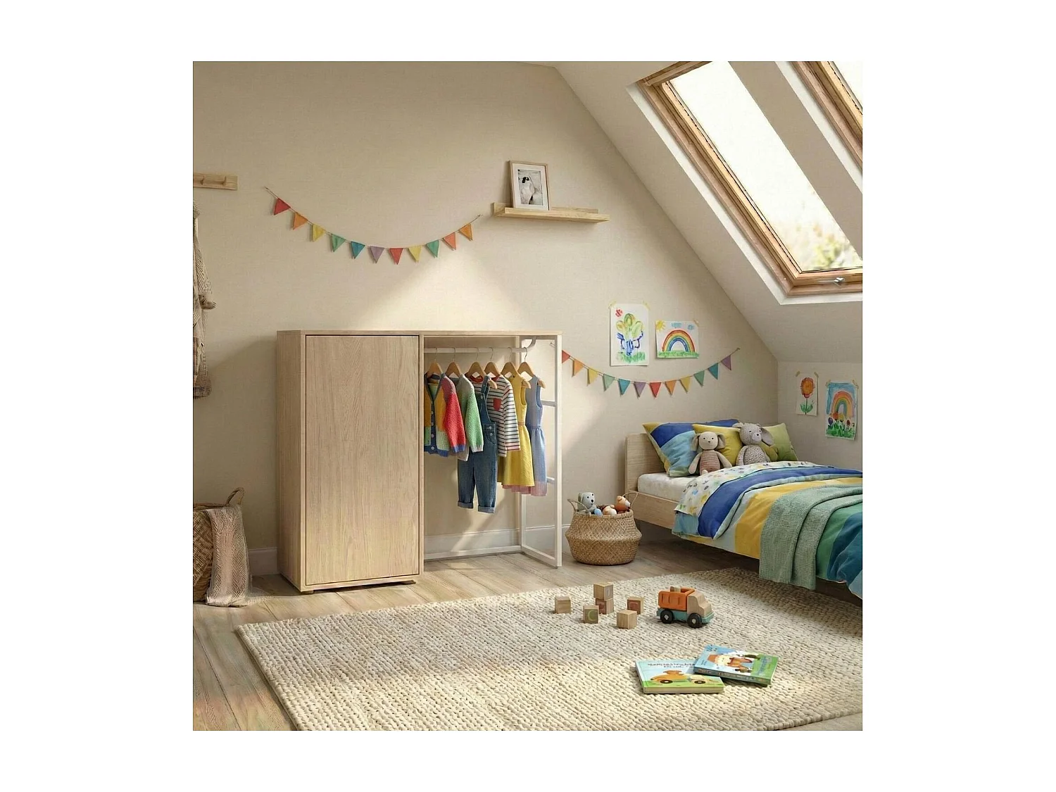 Appendiabiti da soffitta KADRA 100x85cm con armadio e unità di stoccaggio