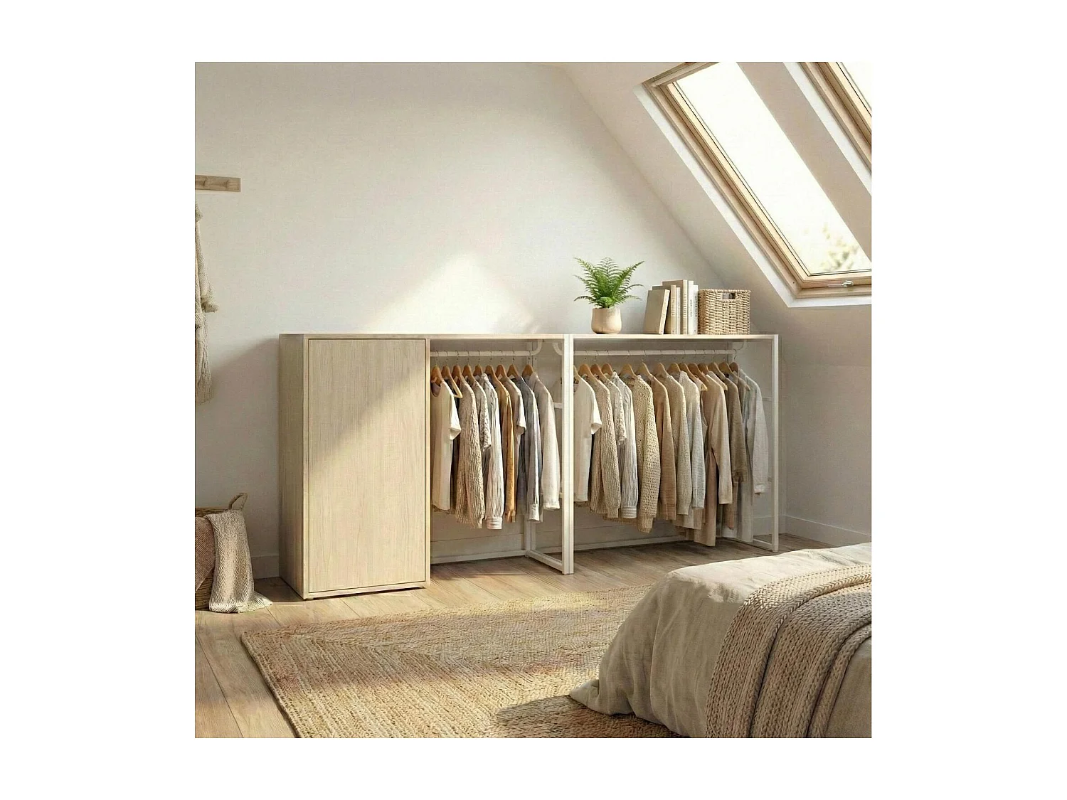 Appendiabiti da soffitta KADRA 100x85cm con armadio e unità di stoccaggio