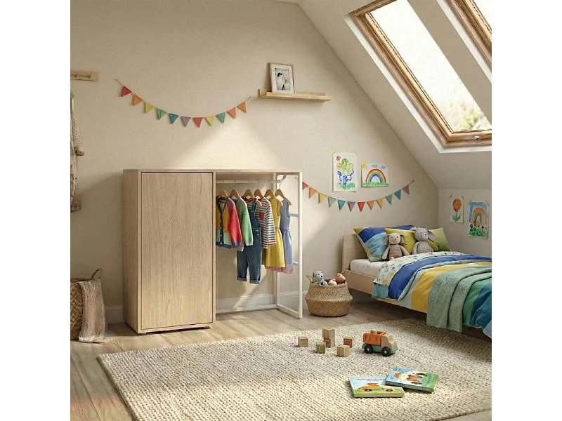 KADRA 100x85cm Kledingrek voor zolder met kledingkast en opbergunit