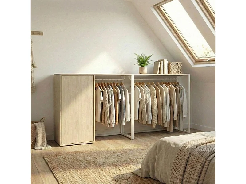 KADRA 100x85cm Kledingrek voor zolder met kledingkast en opbergunit