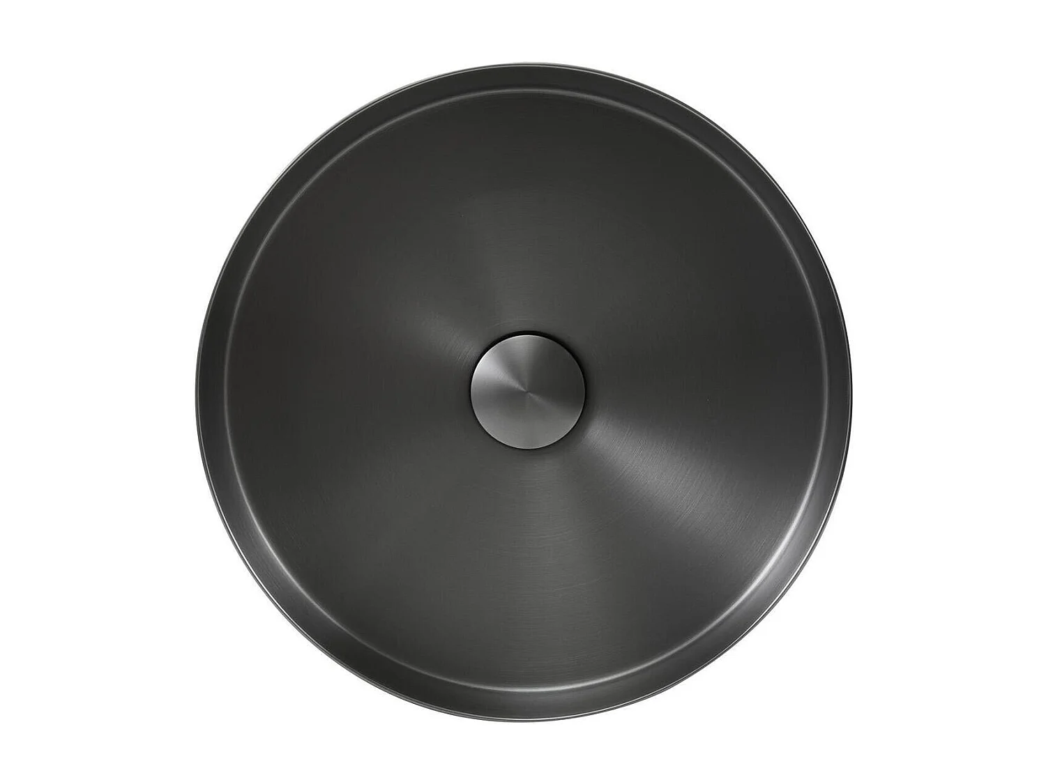 Rundes, schwarzes Edelstahl-Aufsatzwaschbecken, 36 cm, mit passendem Ablaufgarnitur