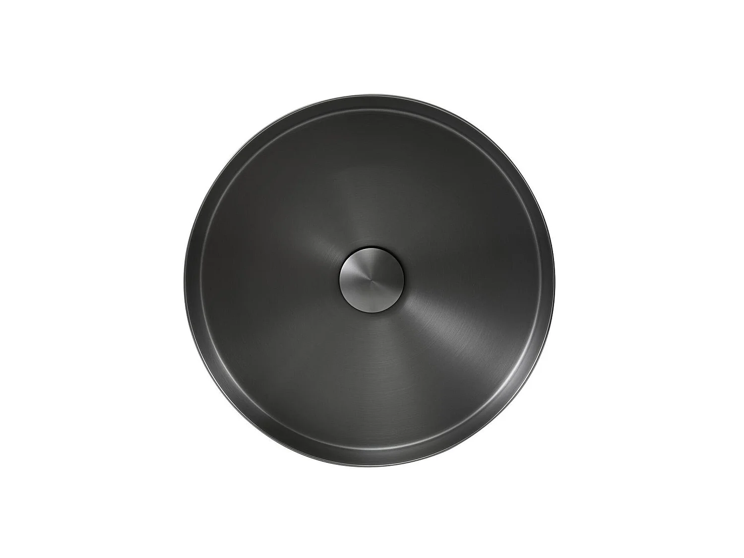 Lavabo sobre encimera redondo de acero inoxidable negro, 36 cm, con desagüe a juego