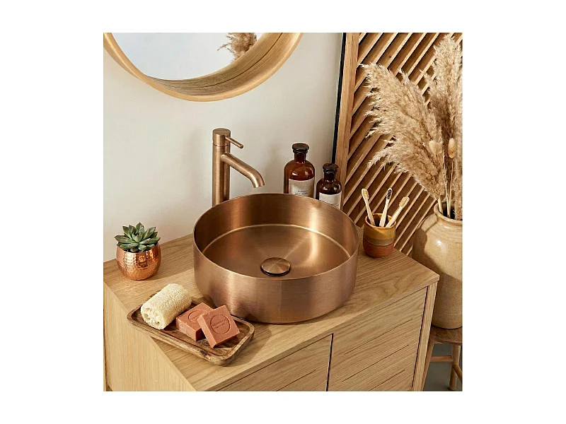 Rundes, schwarzes Edelstahl-Aufsatzwaschbecken, 36 cm, mit passendem Ablaufgarnitur