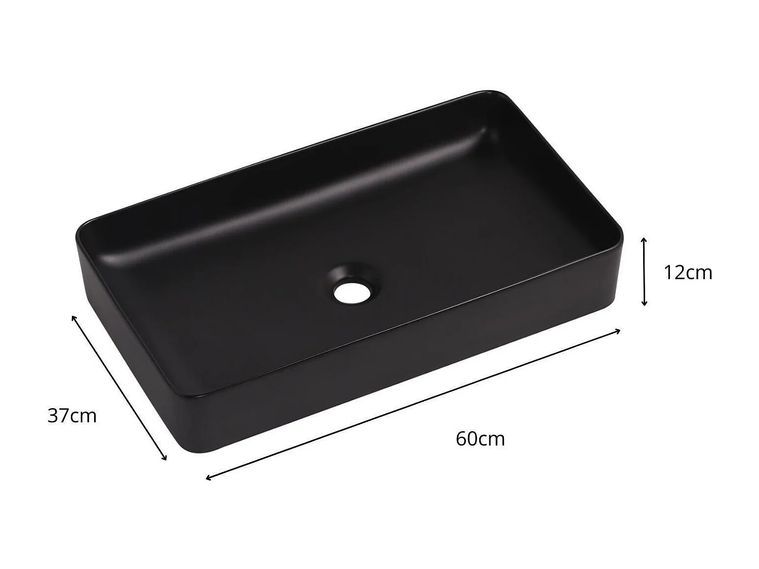 CAPRI Rechteckiges Aufsatzwaschbecken aus mattschwarzer Keramik, 60,5 x 34,5 cm