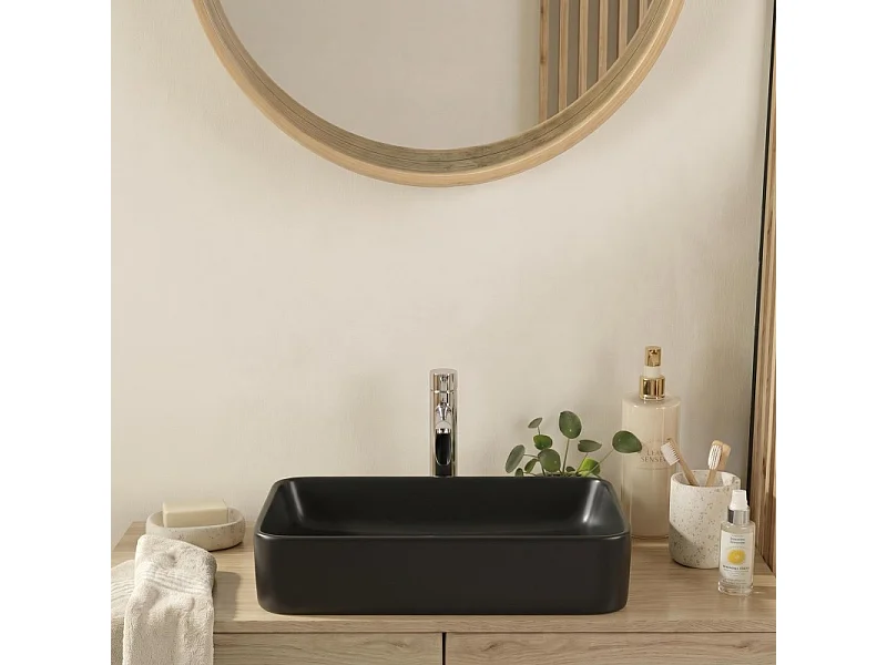 Lavabo sobre encimera rectangular de cerámica blanca SADDY 60x37cm