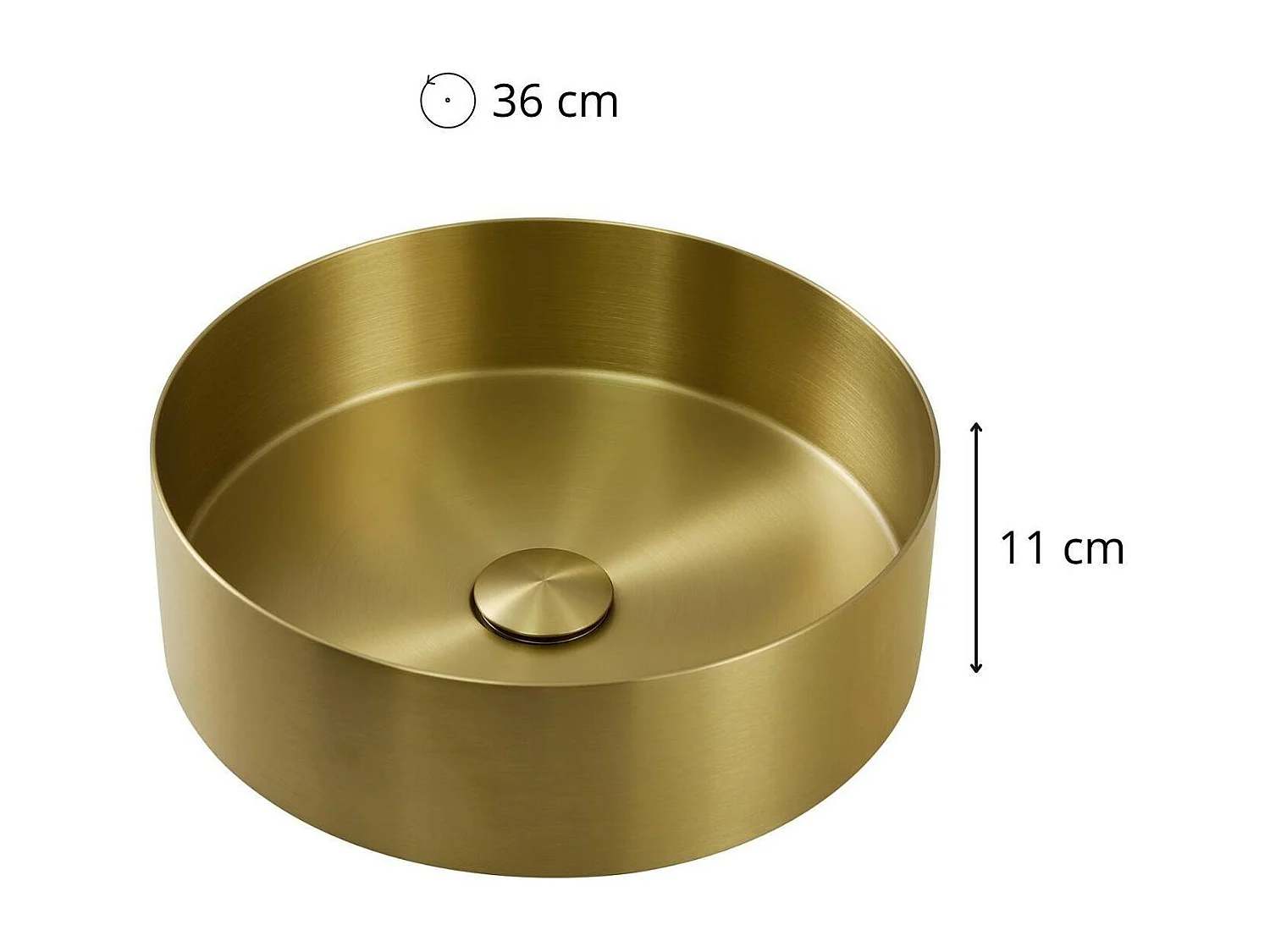 Rundes, schwarzes Edelstahl-Aufsatzwaschbecken, 36 cm, mit passendem Ablaufgarnitur