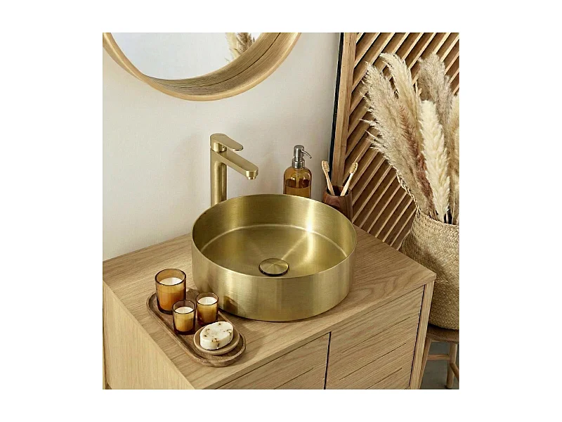 Rundes, schwarzes Edelstahl-Aufsatzwaschbecken, 36 cm, mit passendem Ablaufgarnitur