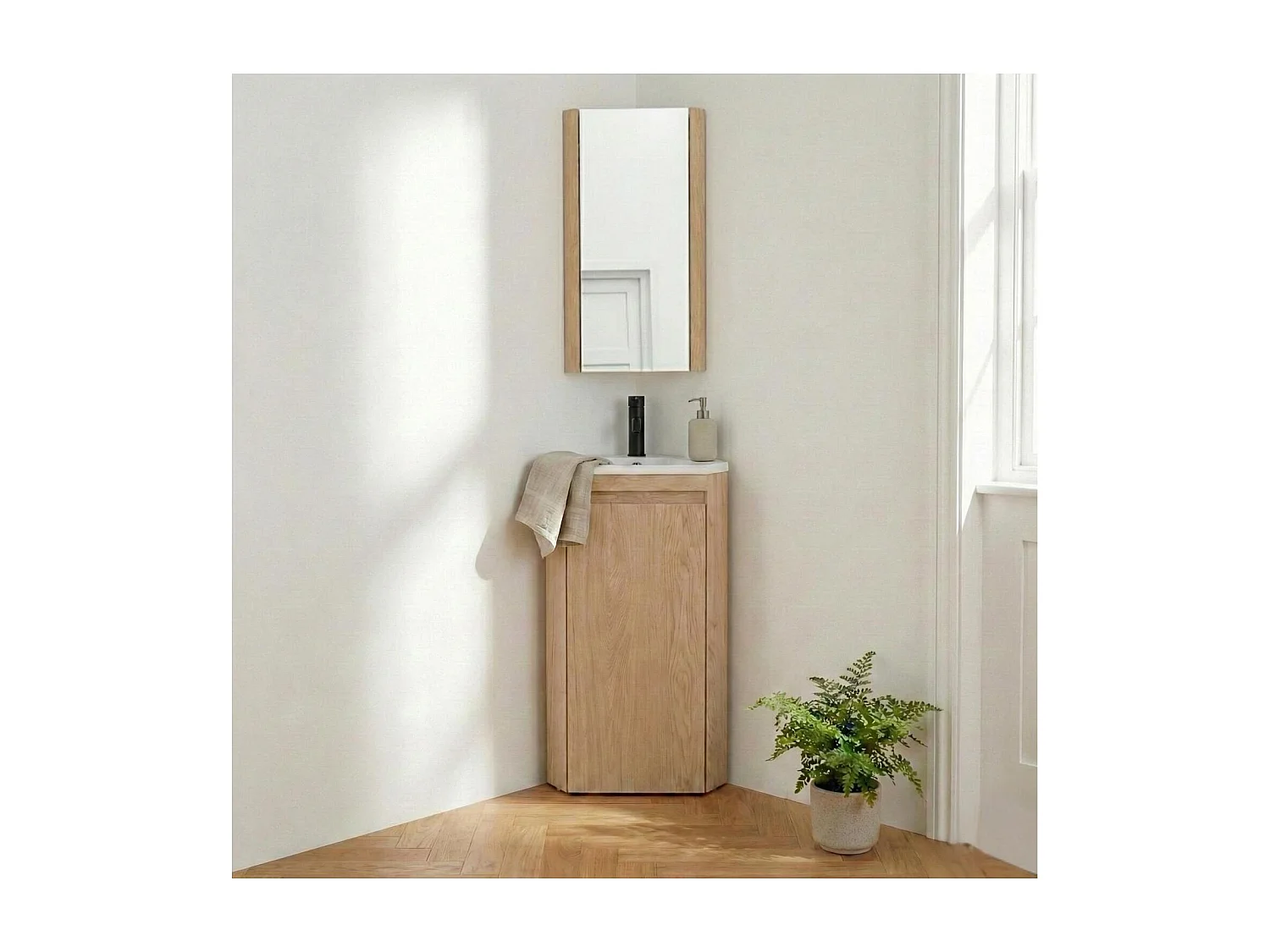 Mobile lavabo angolare SORRENTO su gambe con rubinetto e mobiletto