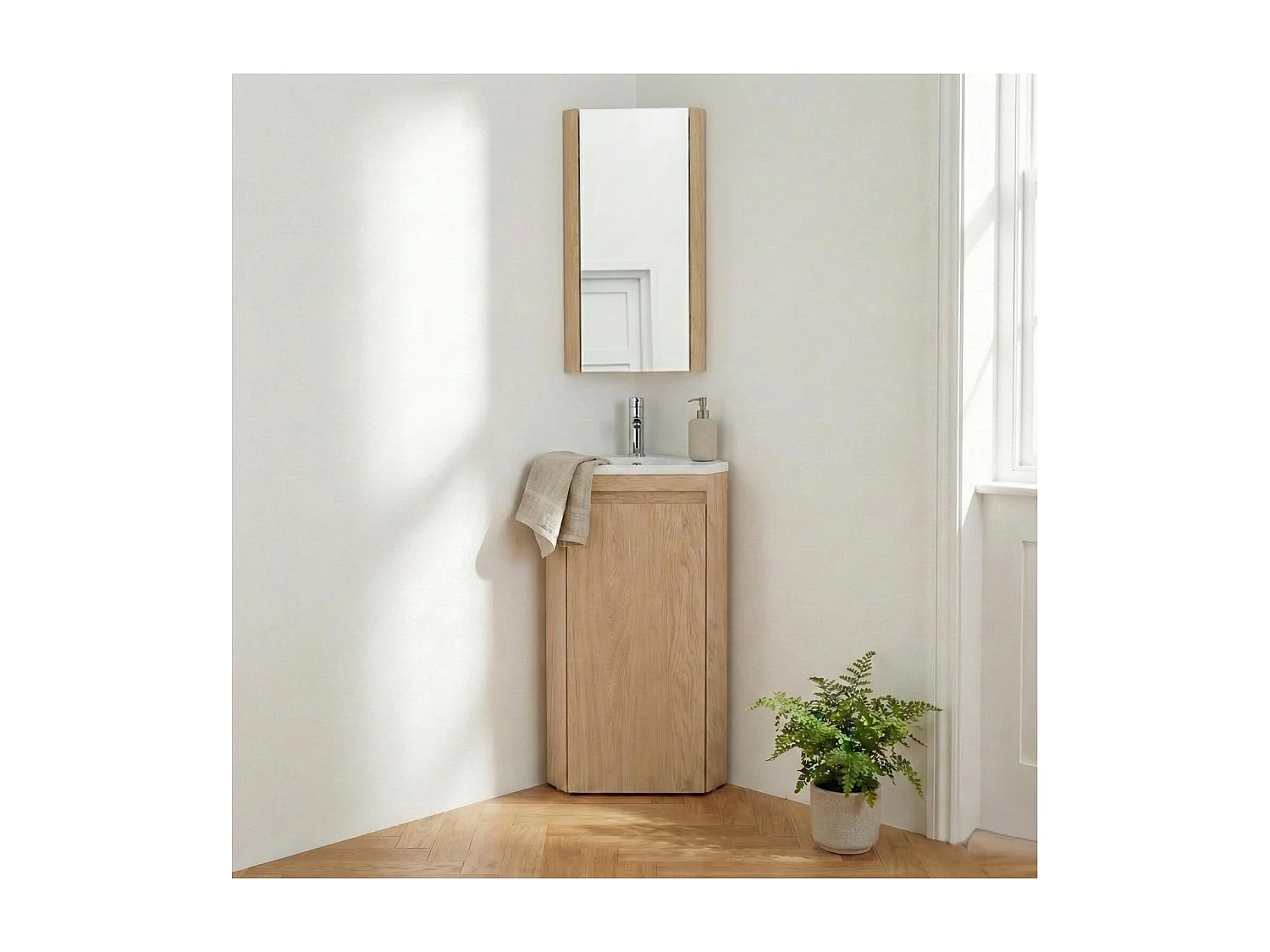 Ensemble lave-mains d'angle SORRENTO sur pieds avec robinet et armoire