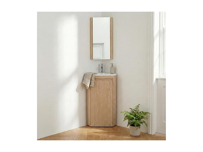 Ensemble lave-mains d'angle SORRENTO sur pieds avec robinet et armoire