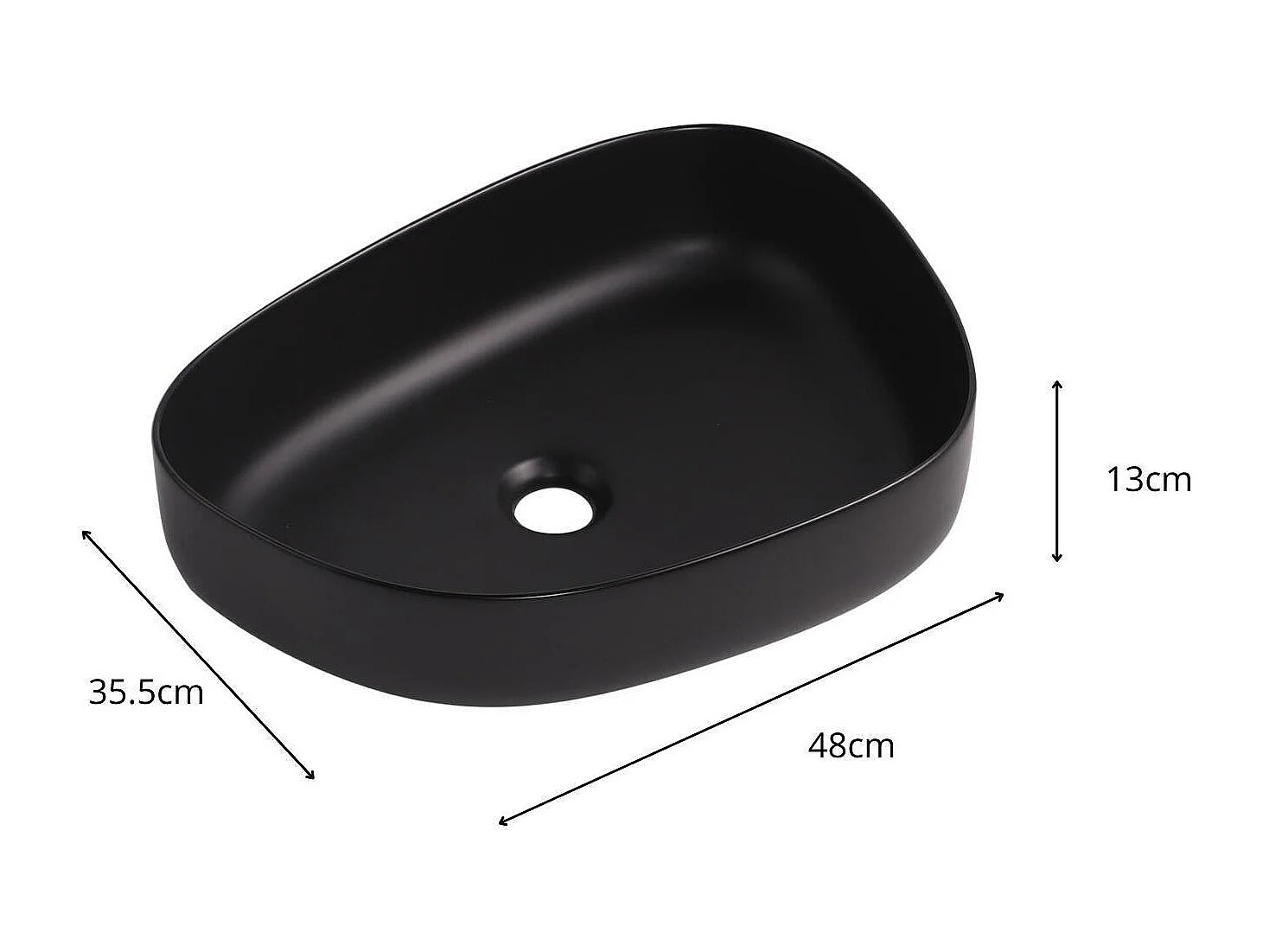 ORION Aufsatzwaschbecken aus schwarzer Keramik in Kieselform, 48 x 35,5 cm