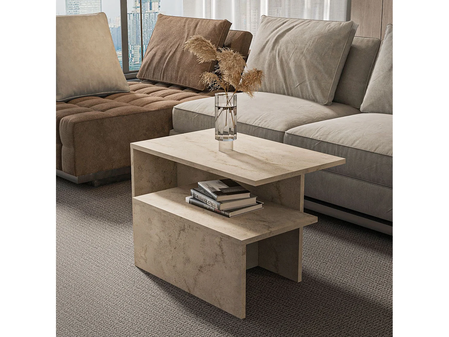 Table gigogne (2 pièces) en bois "Twins" 72 x 45 x 42 cm - Travertin