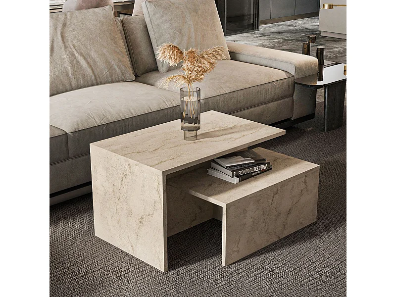 Table gigogne (2 pièces) en bois "Twins" 72 x 45 x 42 cm - Travertin