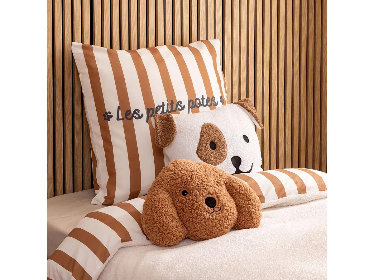 Coussin Bouclette Tête de Chien "Scott" 36cm Marron