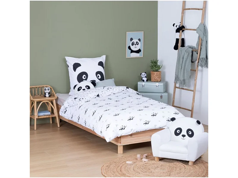 Parure de Lit 2 Pièces "Panda" 140x200cm Blanc & Noir