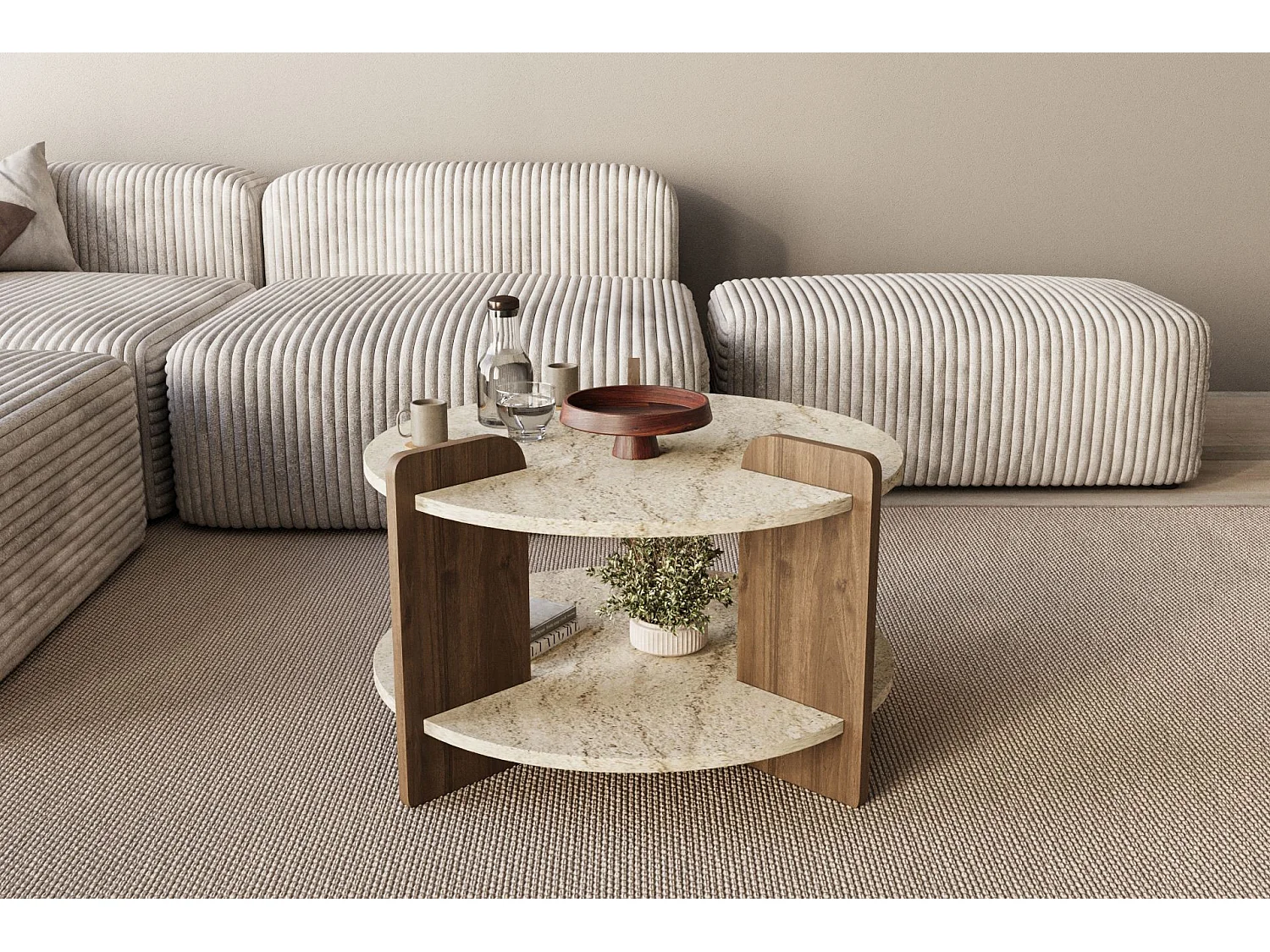Table basse en bois "Oalla" 70 x 70 x 45 cm - Travertin