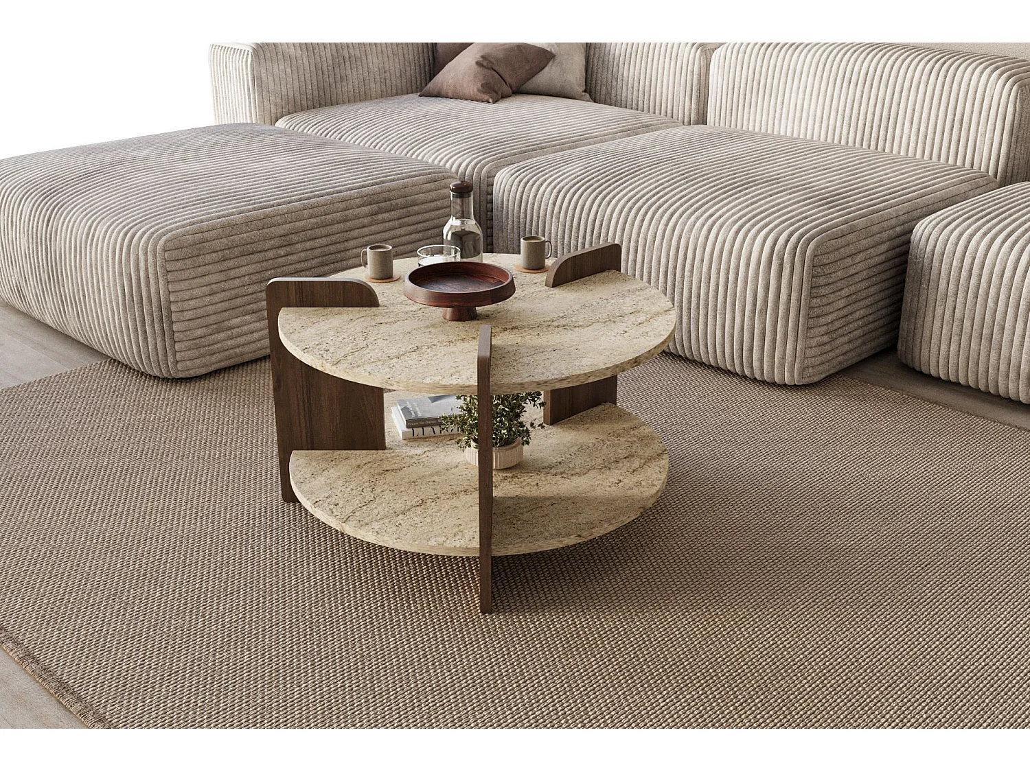 Table basse en bois "Oalla" 70 x 70 x 45 cm - Travertin