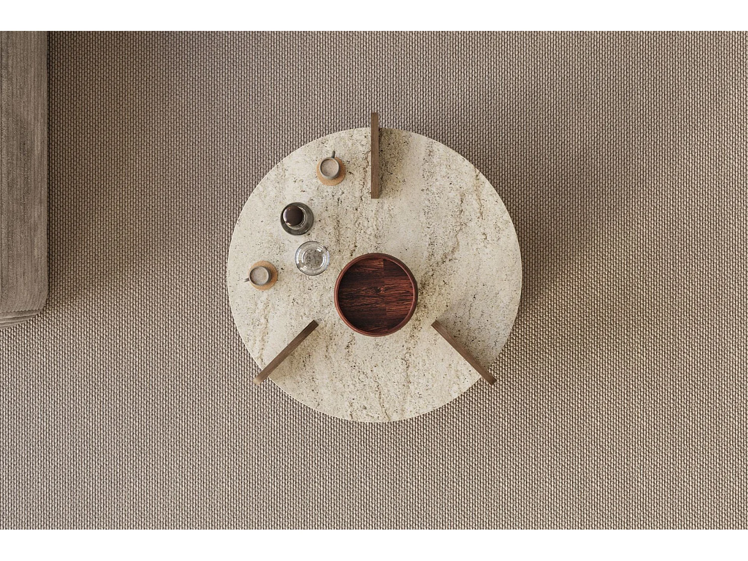 Table basse en bois "Oalla" 70 x 70 x 45 cm - Travertin