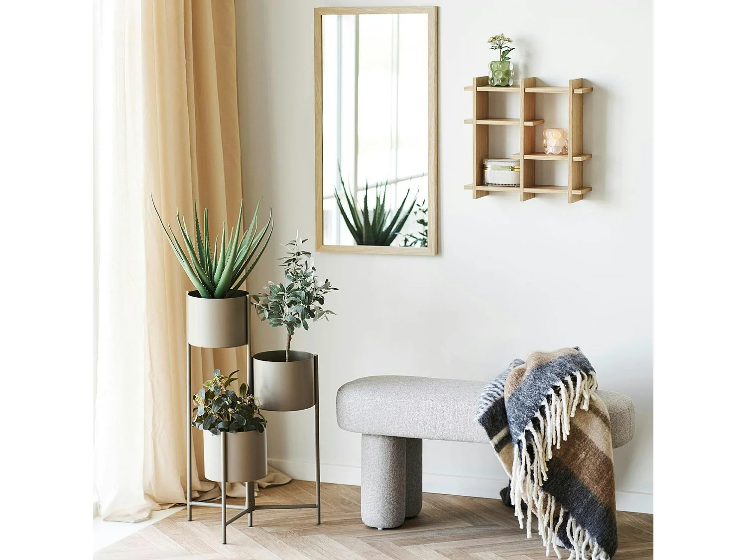 Photophore en verre à gros pois (1 vert, 1 beige)