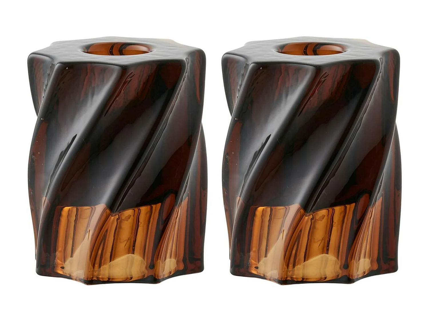 Bougeoir en verre brun strié (lot de 2)
