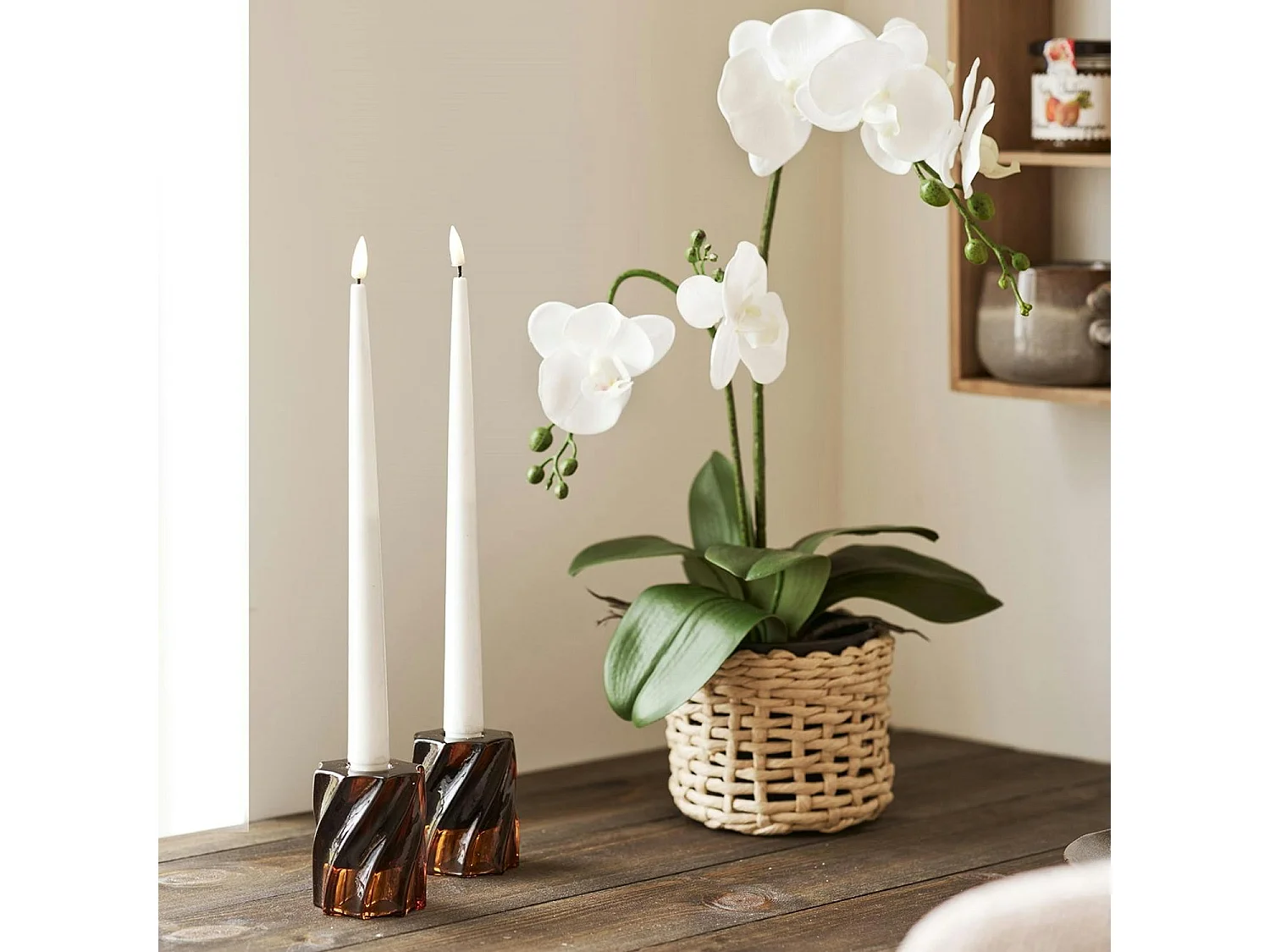 Bougeoir en verre brun strié (lot de 2)