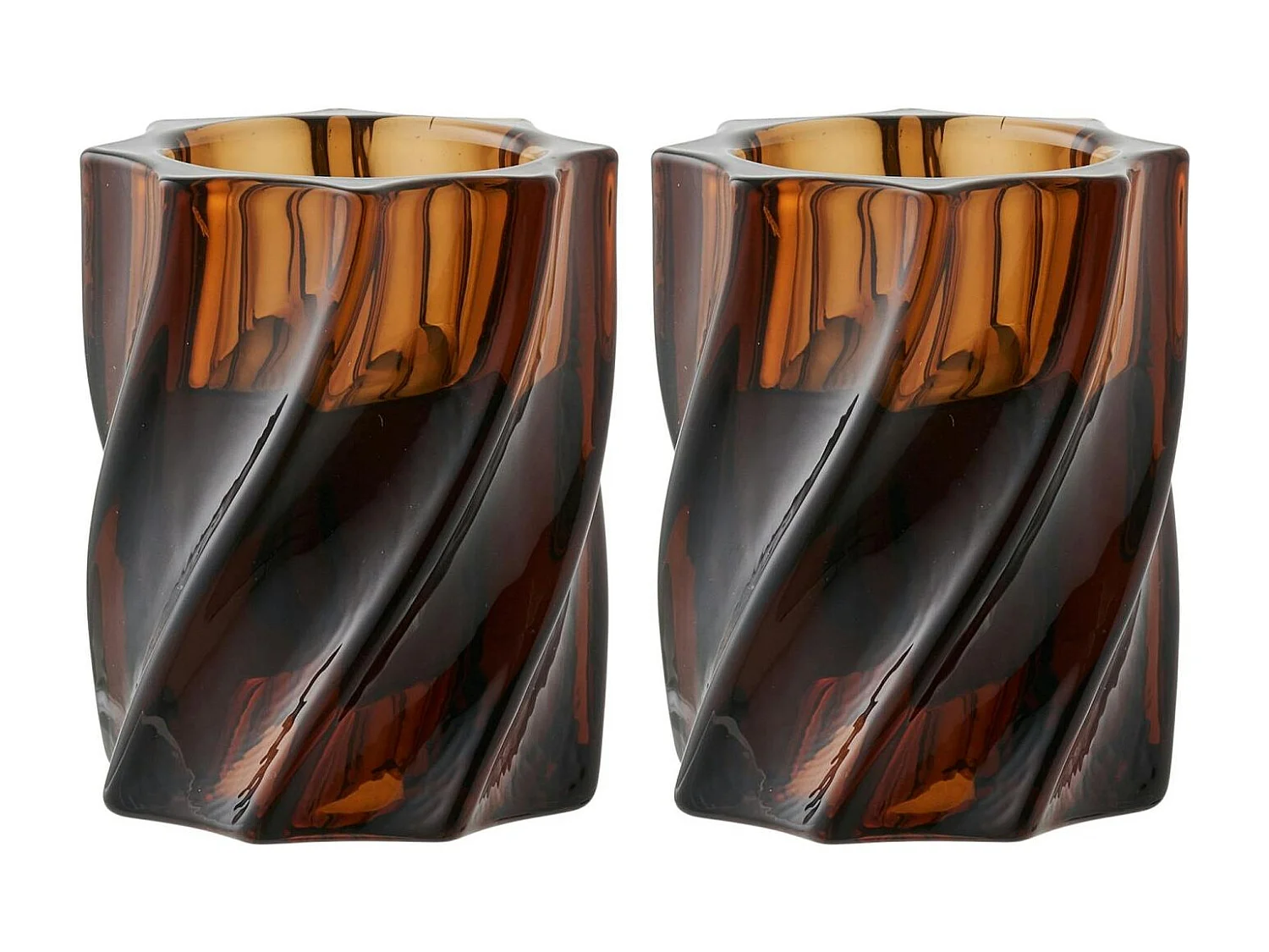Bougeoir en verre brun strié (lot de 2)