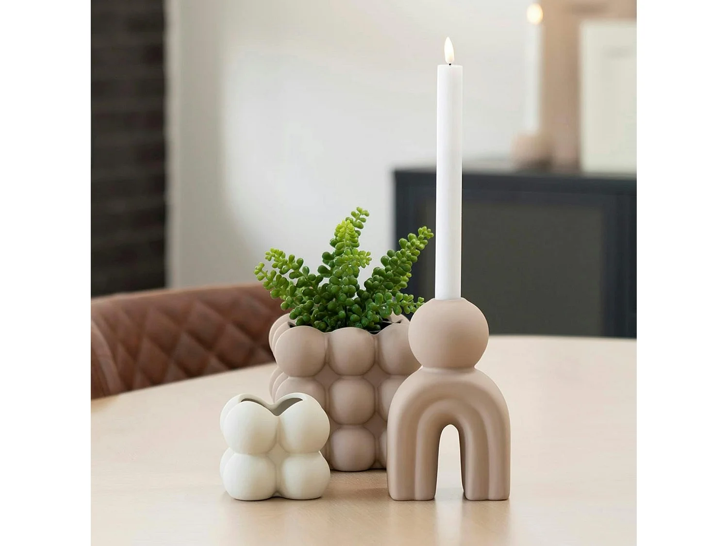 Bougeoir design arche en céramique marron