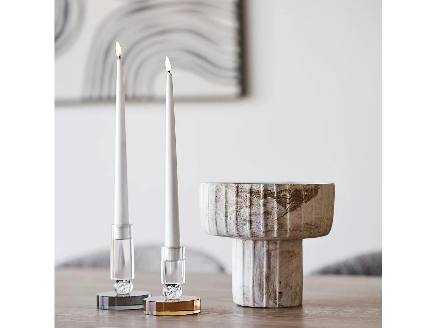 Bougeoir décoratif en verre (1 gris, 1 ambre)