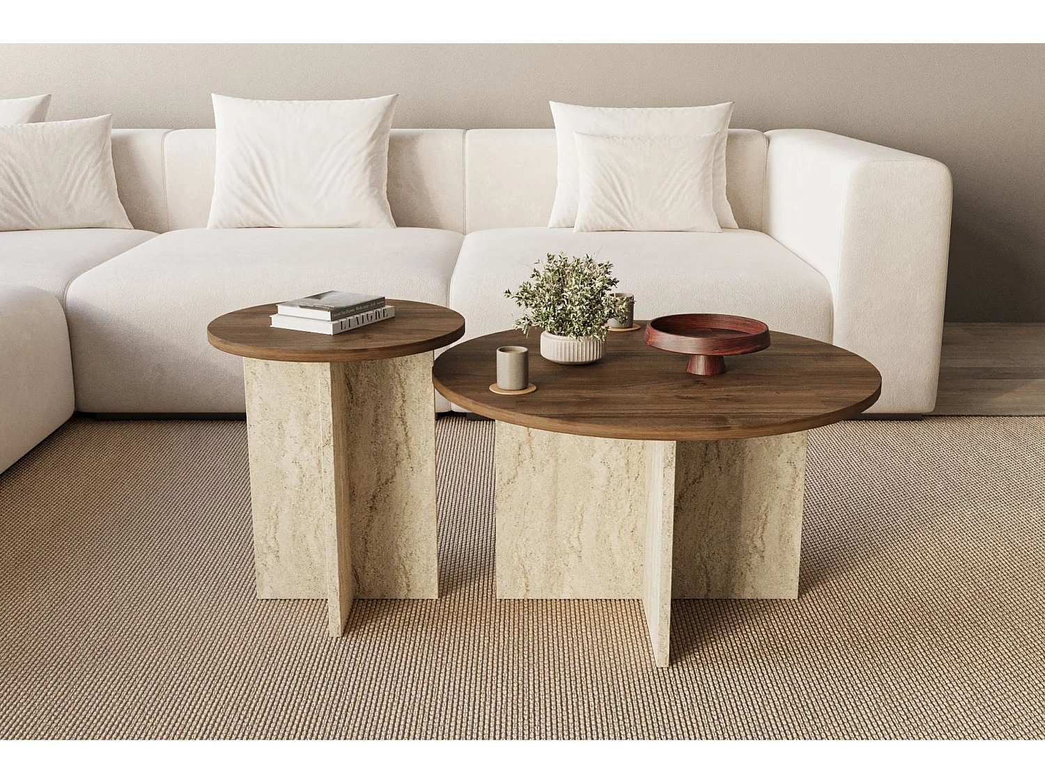 Ensemble de table basse en bois "Private" 70 x 70 x 40 cm - Noyer