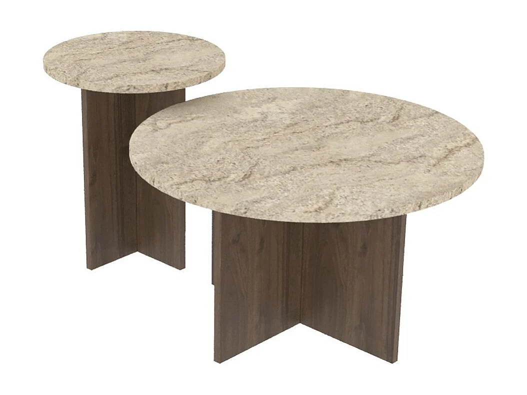 Ensemble de table basse en bois "Private" 70 x 70 x 40 cm - Travertin