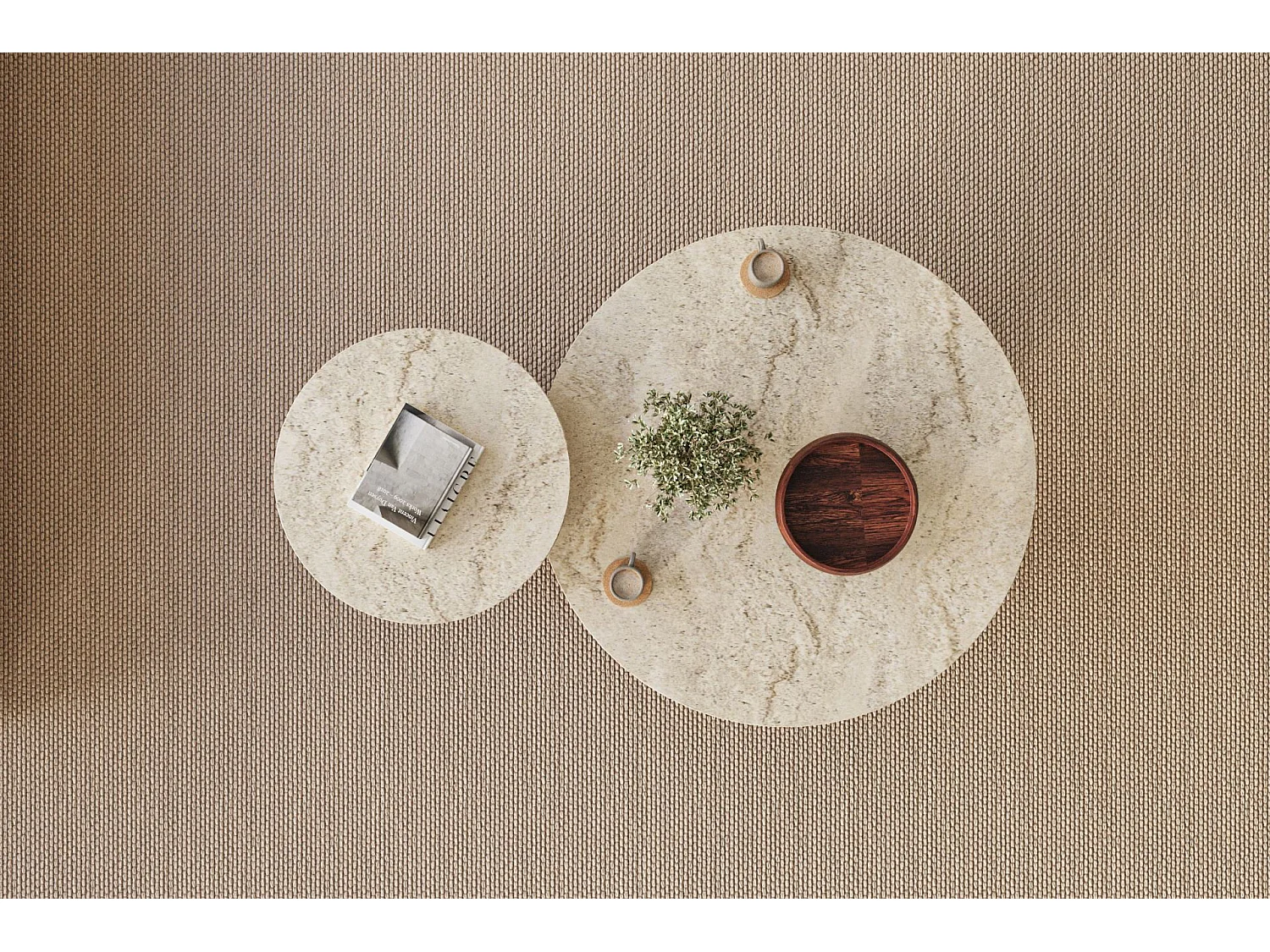 Ensemble de table basse en bois "Private" 70 x 70 x 40 cm - Travertin