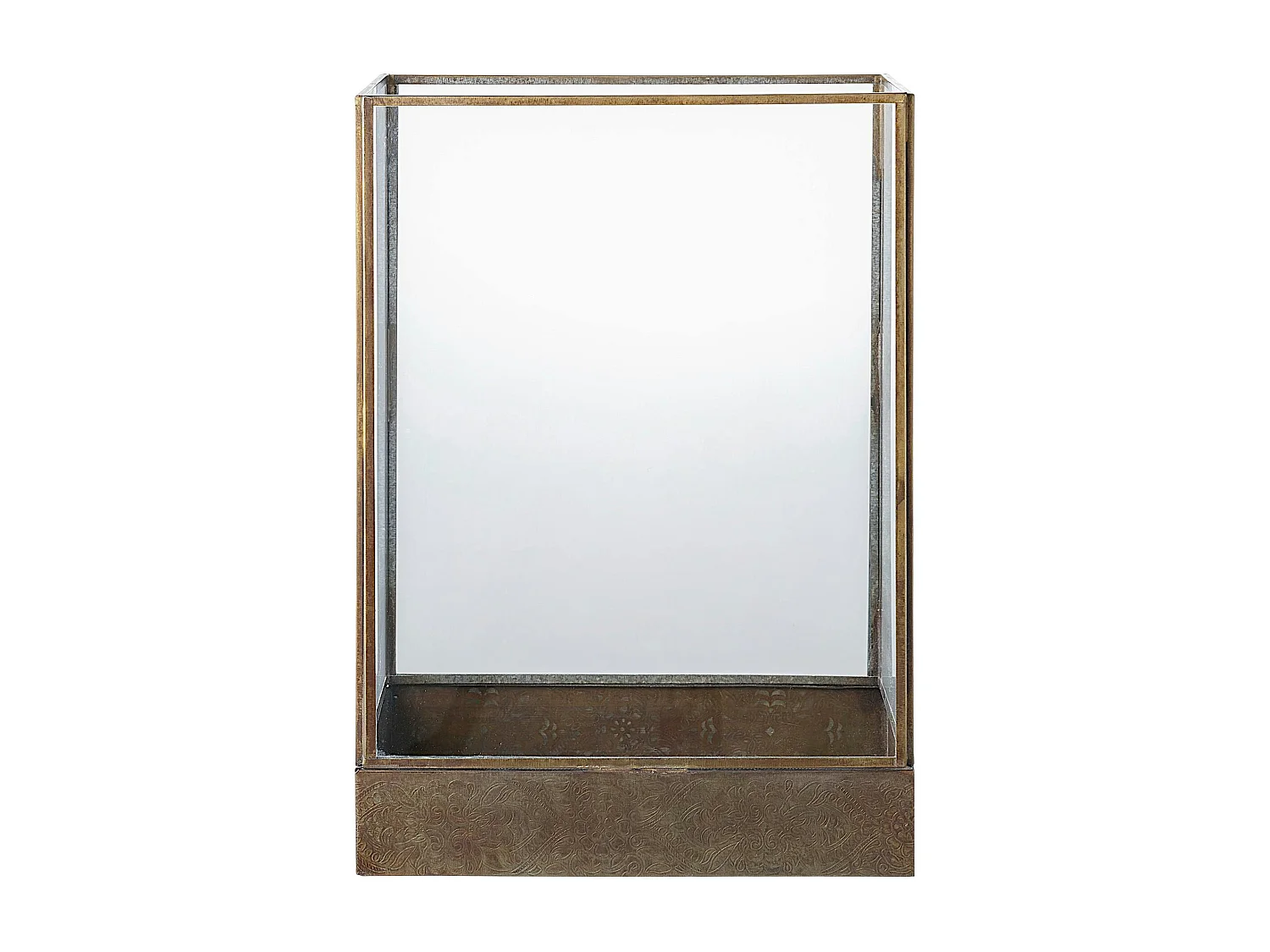 Lanterne vintage verre et métal gravé, forme rectangulaire