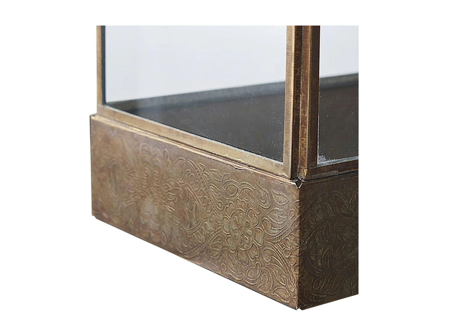 Lanterne vintage verre et métal gravé, forme rectangulaire