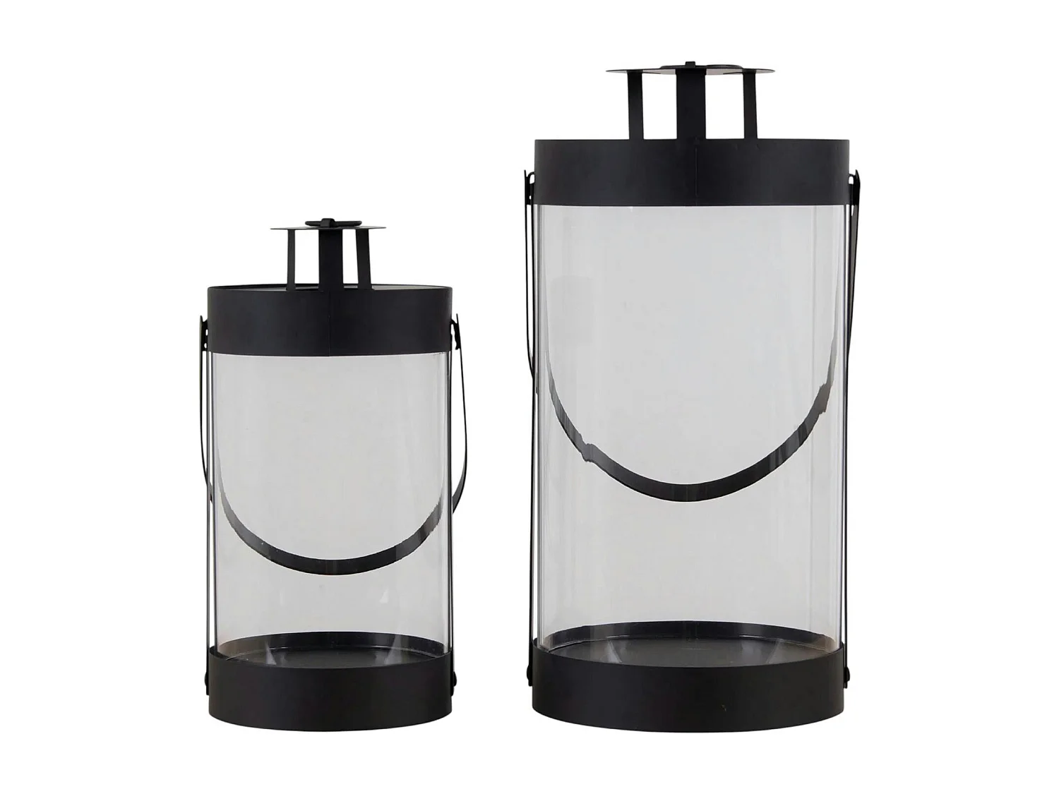 Lanterne décorative ronde métal noir et verre (lot de 2)