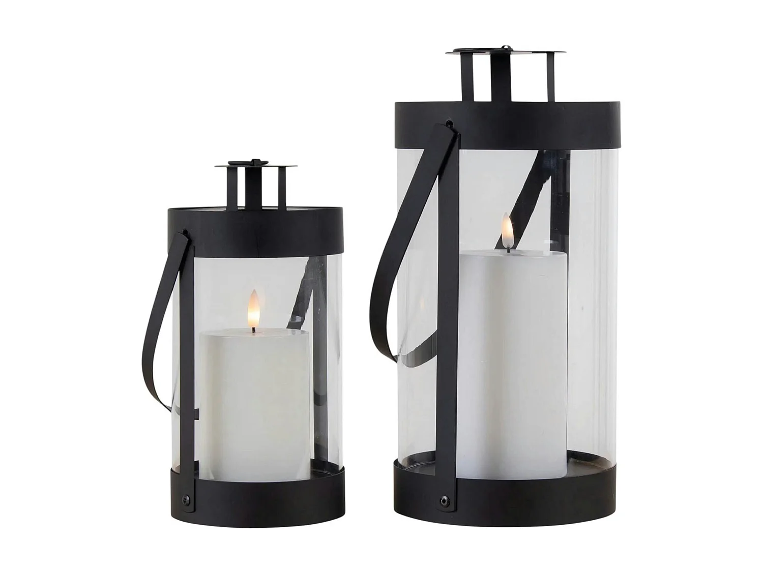 Lanterne décorative ronde métal noir et verre (lot de 2)