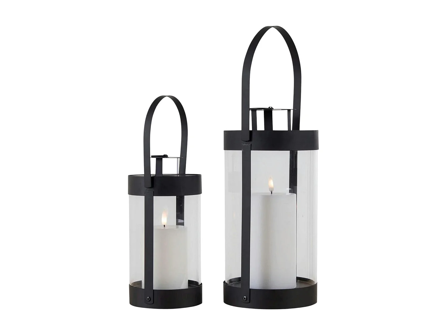 Lanterne décorative ronde métal noir et verre (lot de 2)