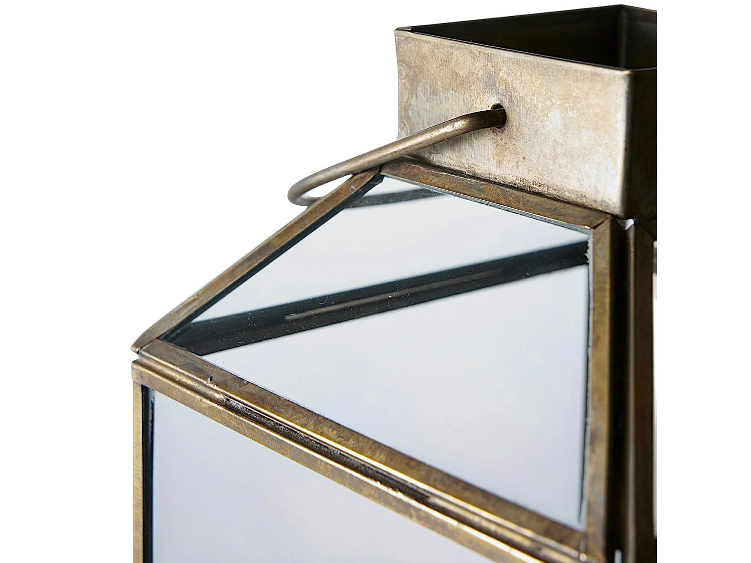 Lanterne vintage verre et métal effet usé à poignée