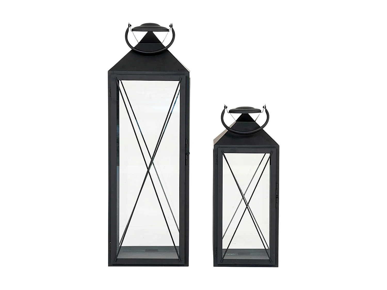 Lanterne décorative métal noir à poignée (lot de 2)