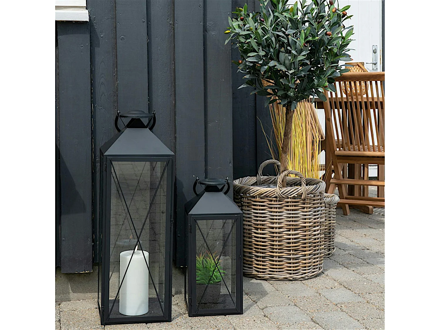 Lanterne décorative métal noir à poignée (lot de 2)