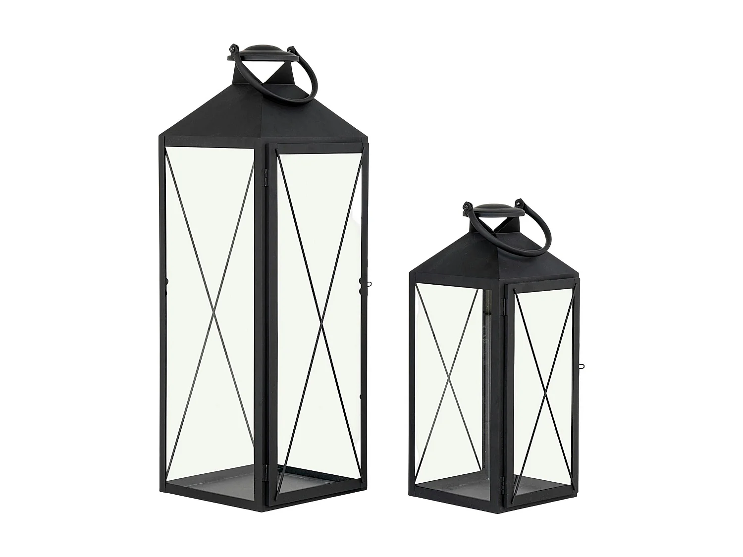 Lanterne décorative métal noir à poignée (lot de 2)