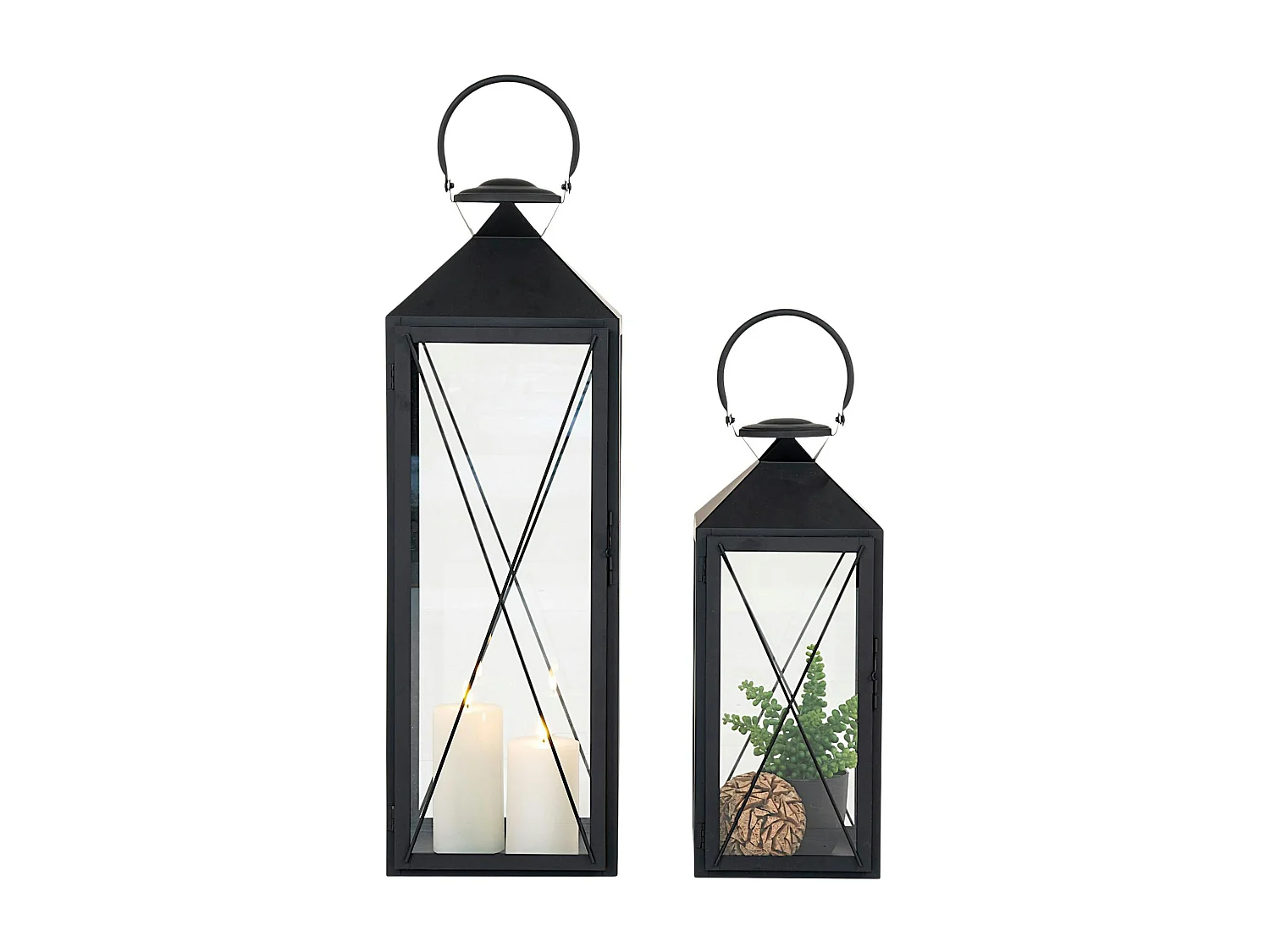 Lanterne décorative métal noir à poignée (lot de 2)