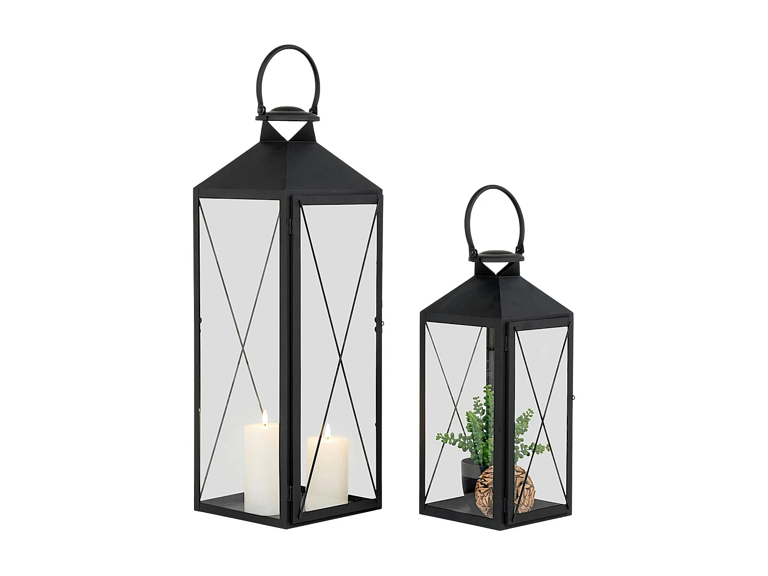 Lanterne décorative métal noir à poignée (lot de 2)