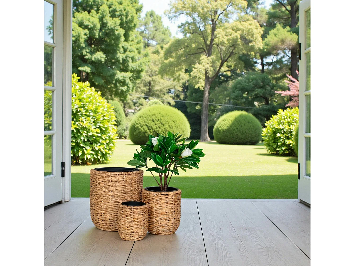 Cache-pot rond fibre naturelle tressée (lot de 3)
