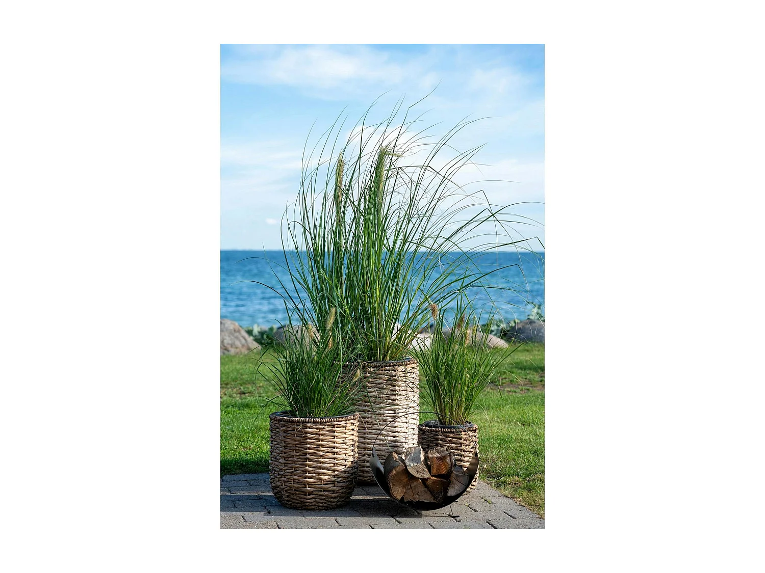 Cache-pot rond fibre naturelle tressée (lot de 3)