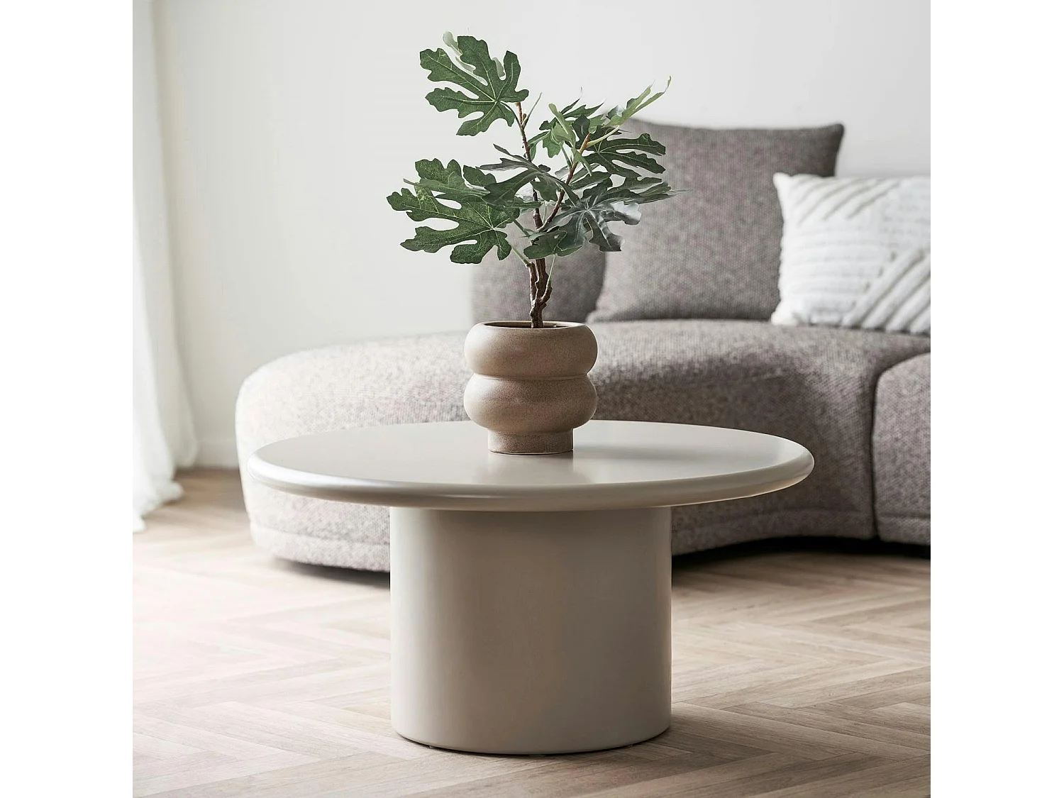 Cache-pot design organique céramique beige H 17,5 cm
