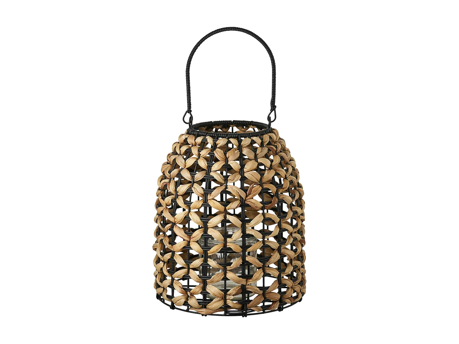 Lanterne photophore métal noir et résine tressée