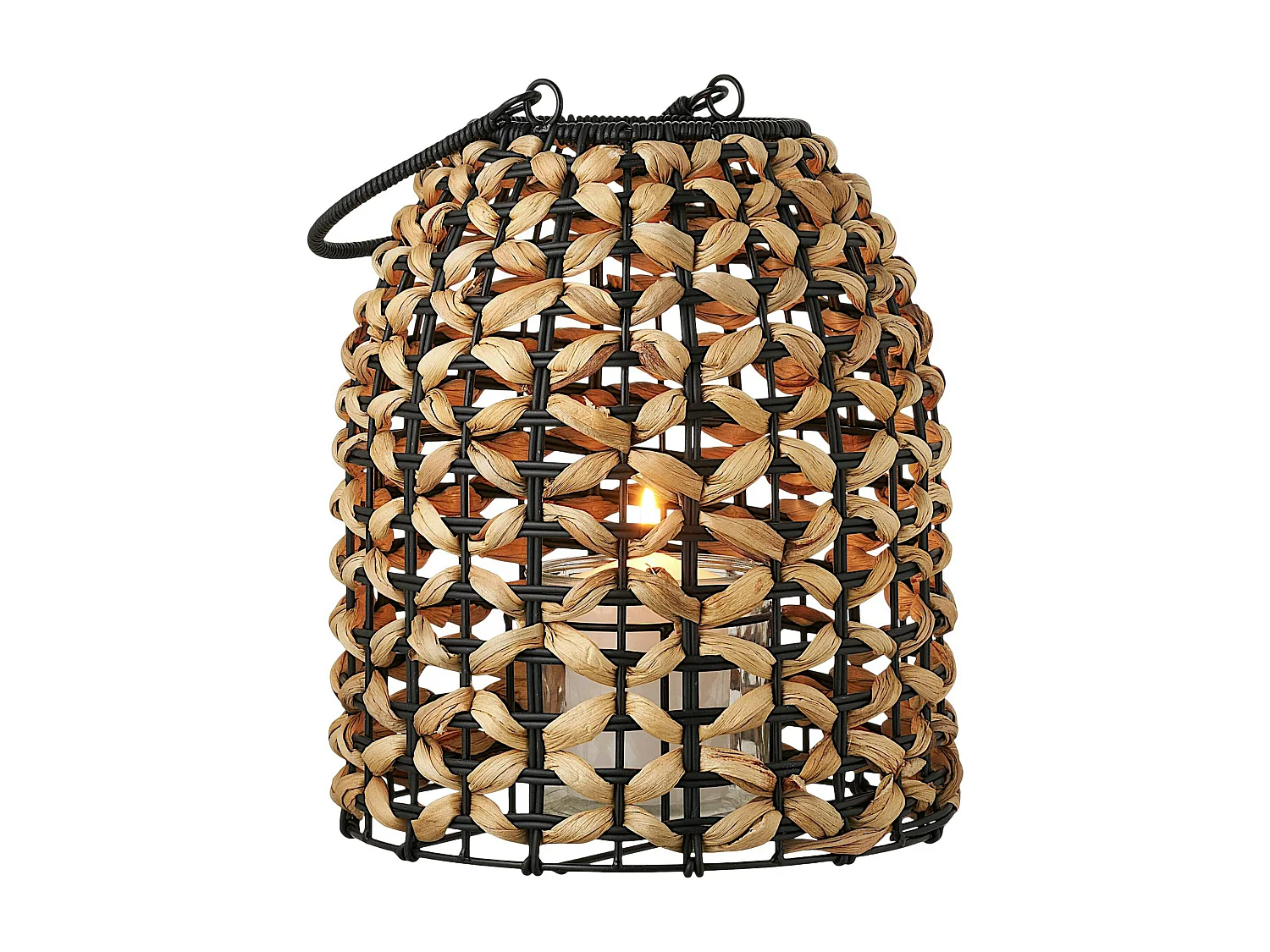 Lanterne photophore métal noir et résine tressée