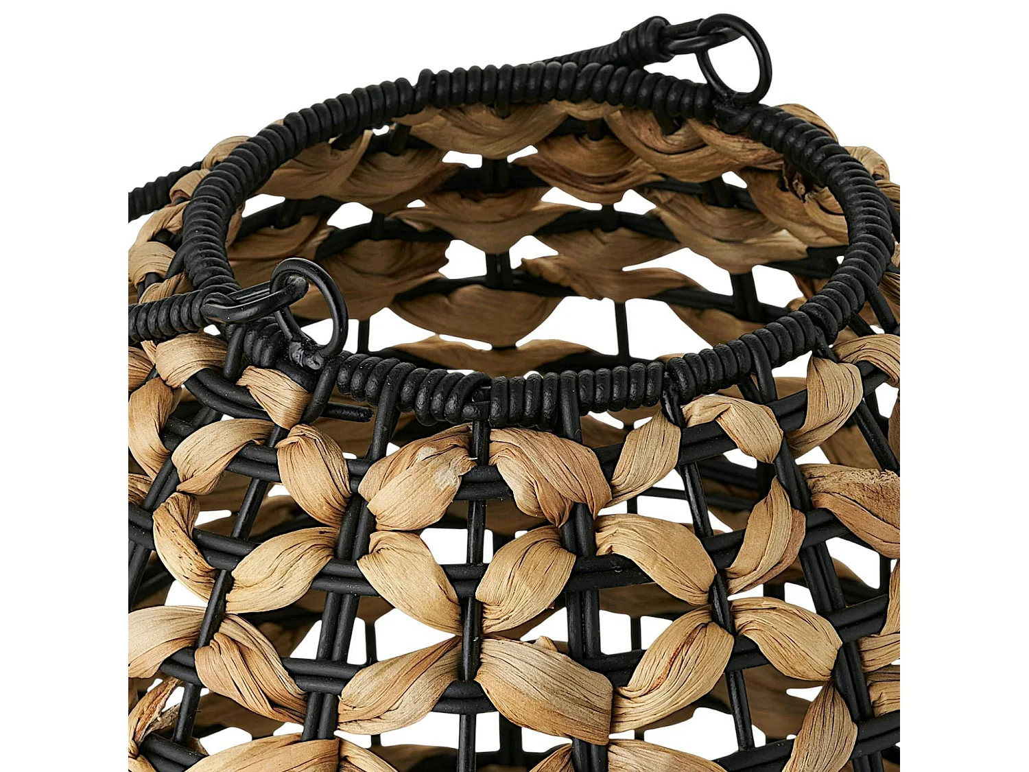 Lanterne photophore métal noir et résine tressée