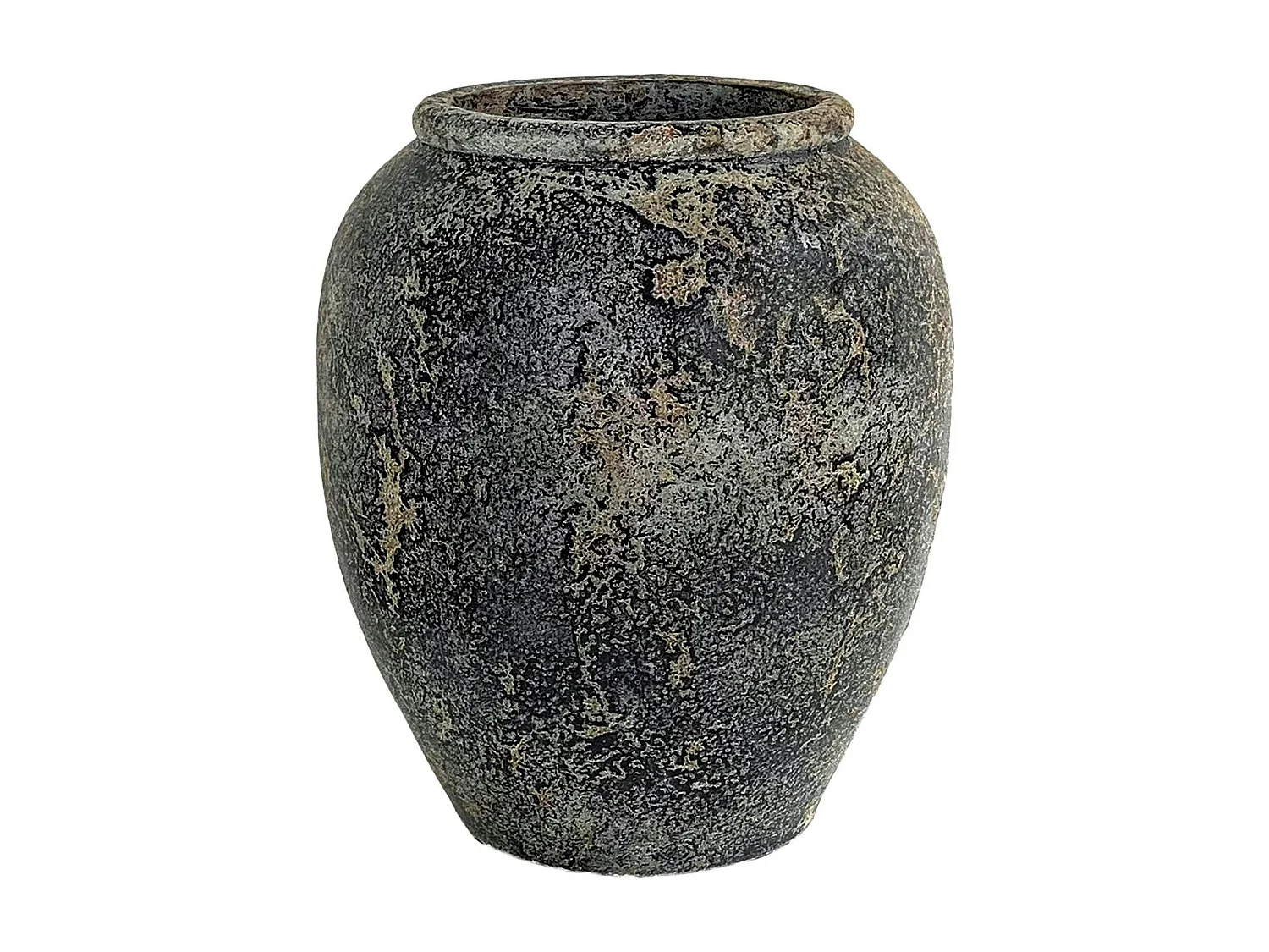 Jarre décorative en terre cuite grise effet vieilli H 49 cm
