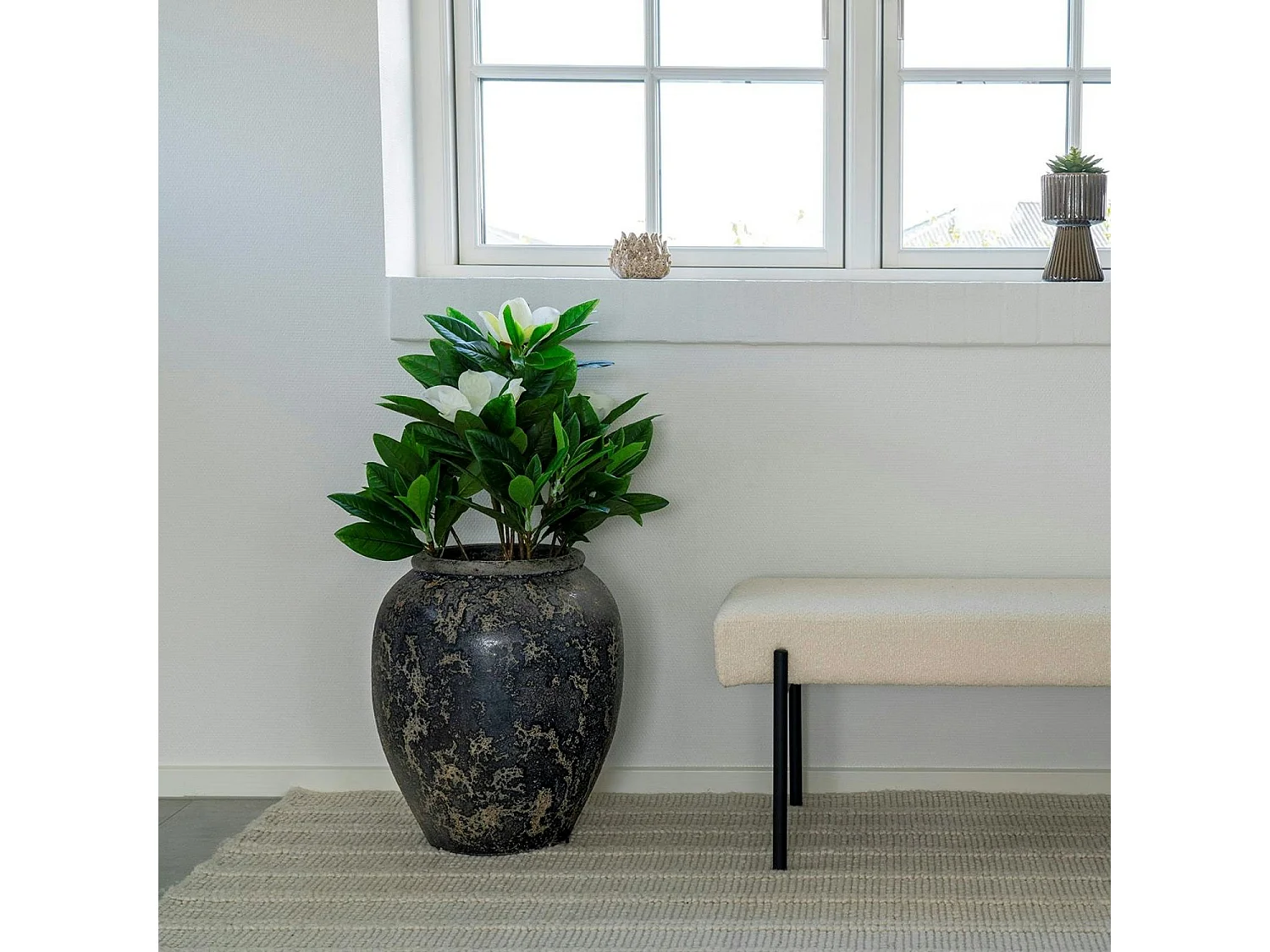 Jarre décorative en terre cuite grise effet vieilli H 49 cm